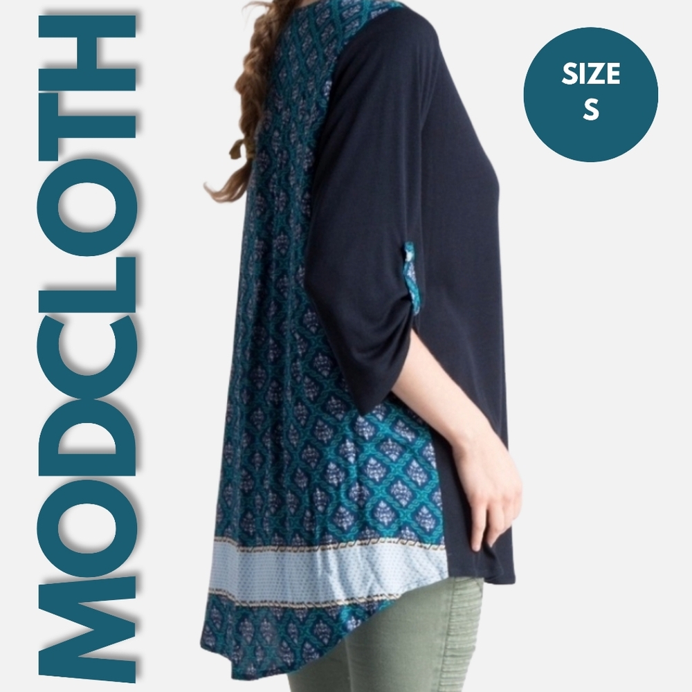 BOGO ModCloth/Fashionomics Blue Mixed Print Tunic Top Size S